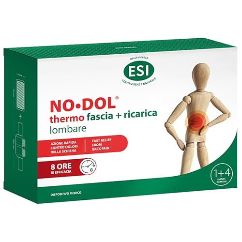 ESI, No-Dol Thermo Fasce Riscaldanti per Schiena con Ricarica, Allevia i Dolori della Zona Lombare, Fonte di Calore di Origine Naturale Senza Farmaci, Sollievo Fino a 8 Ore, 1 Fascia + 4 Ricariche