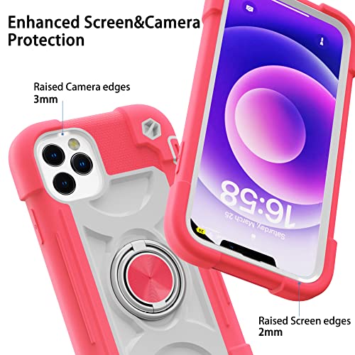 Image of MARKILL Compatible with iPhone with Built-in 360Rotating Ring Stand, Military Grade Drop Protection Full Body Rugged Heavy Duty Case Durable Cover (Hot Pink, iPhone 12 /12Pro 6.1 inch)
