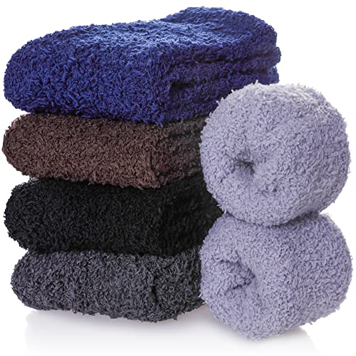 Image of FNOVCO Mens Fuzzy Socks - Soft Cozy Slipper Fluffy Winter Warm Microfiber Plush Sleeping Socks - 5 to 6 Pairs