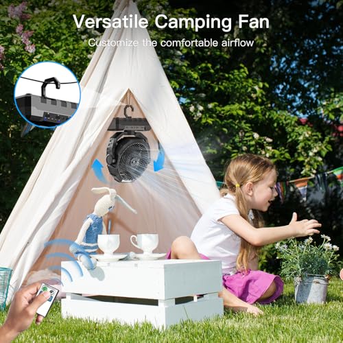FRIZCOL 3-in-1 Camping Fan - Portable Fans Rechargeable - 24000mAh Battery Powered Fan(105Hrs) with Light & Remote for Indoor, Outdoor, Tent, Travel, Fishing, Jobsite, Gifts for Men Dad Him - Black - Image 6