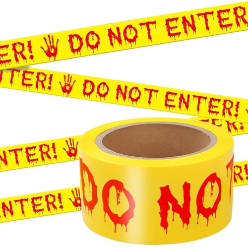 Halloween Decorations Outdoor - Caution Tape Spooky Warning Sign for Suitable for Gardens Parties Schools Offices Homes Window Decoration