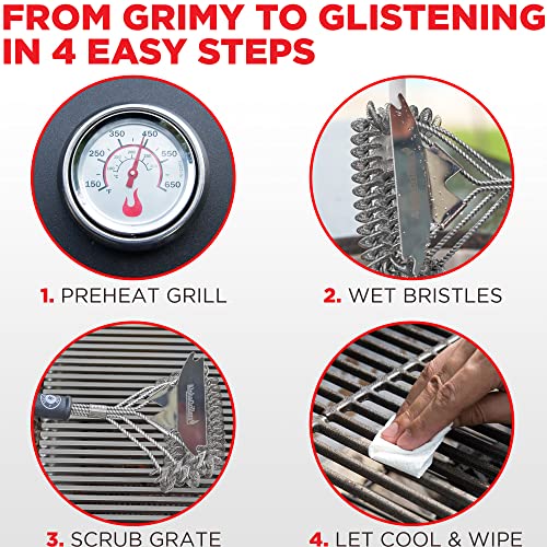 Grill Brush For Outdoor Grill Bristle Free - Heavy Duty 18" Grill Cleaner Brush Bristle Free & Grill Scraper - Stainless Steel Grill Accessories Tools - Extra Wide Bbq Brush For Grill Cleaning #TOP3