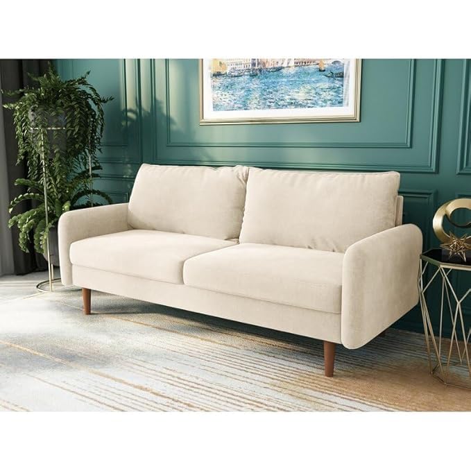 Image of Morrone Velvet Loveseat 3-Seater Sofa, Modern Upholstered Couch for Living Room, Bedroom and Office, Plush Cushion Accent Seating Furniture (Biege, 3 Seater)