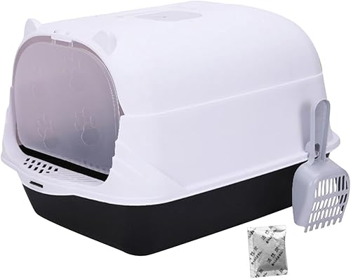 AWHAO Caja de arena cerrada para gatos con capucha y puerta, contenedor portátil para gatos de interior, caja de arena para gatos, orinal para