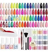 Lavender Violets 48 Pcs Dip Powder Nail Kit Starter, 36 Colors Dipping Powder with Dip Powder Liq...