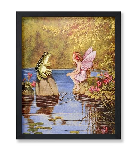 Poster Master The Little Green Road To Fairyland Poster - Frog & Fairy Print - Fairy Design - Lake Art - Children's Book Illustration - Great Nursery or Kid's Room Decor - 8x10 UNFRAMED