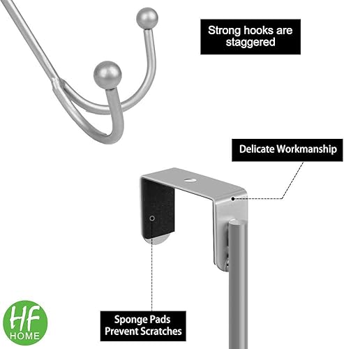 Miniatura 7 de HFHOME Paquete de 4 ganchos dobles para colgar sobre la puerta, organizador de ganchos dobles de metal para colgar abrigos, sombreros, batas,