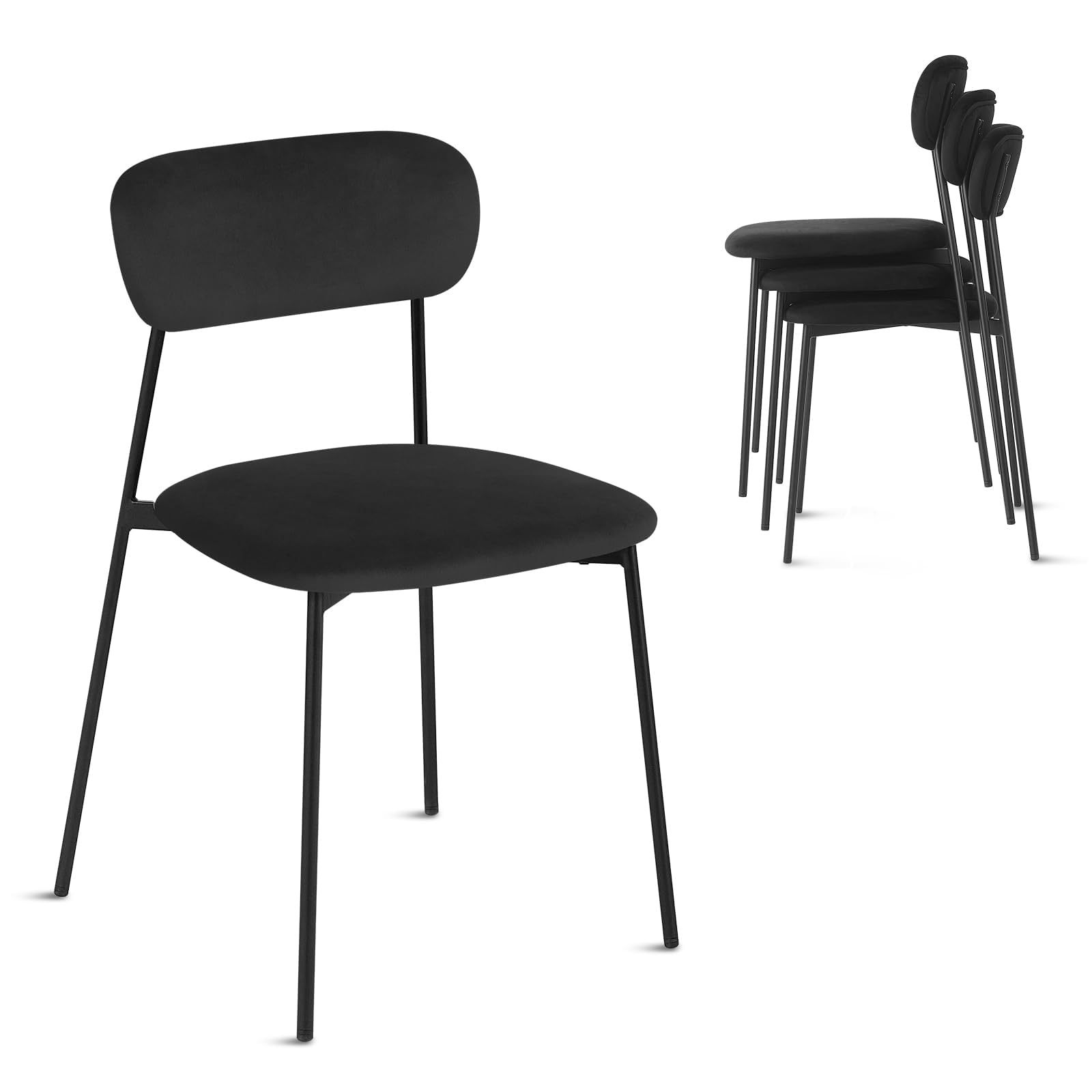 Lestarain 4X Sillas Comedor con Respaldo, Sillas Cocina con Asiento Tapizado, Sillas Modernas para Dormitorio, Salón y Cocina, Sillas Comedor Nórdicas, Terciopelo, Negro