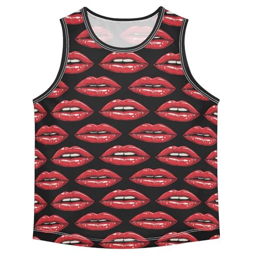 Boys Tank Top Shirts Red Lips Cartoon Sleeveless T-Shirts Crew Neck for Kids Clothing Children
