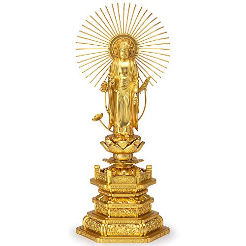 仏壇屋 滝田商店 東阿弥陀如来(真宗大谷派) 合金製 中(高さ23.5cm×巾9.5cm)◆仏壇用のご本尊仏像、金メッキ金属鋳造仏像【滝田商店発行 証明書付】