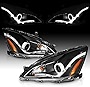 AmeriLite Projector Headlights Halo Black Amber (R8 Style) for Honda Accord 2/4 Door, Hybrid - Passenger and Driver Side