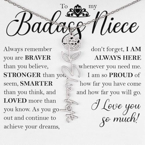 Personalized Custom Niece Gift From Aunt, Birth Flower Name Necklace with Gift Box, Customized Floral Pendant Jewelry Keepsake for Women, Birthday Month Necklace for Christmas Graduation Gift