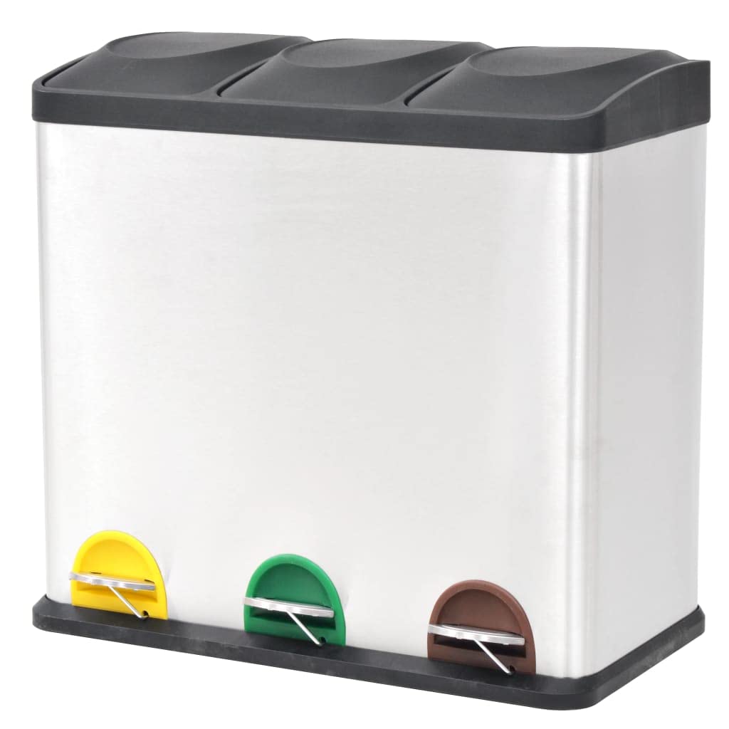 Amazon｜vidaXL ペダル式分別ごみ箱 ステンレススチール製 54L
