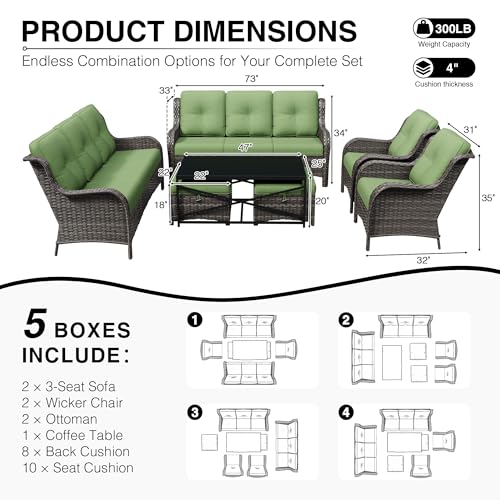 Image of Joyside 7 Piece Wicker Patio Furniture Set, Rattan Patio Chairs with High Back, Deep Seating, Wide Armrest, Thickened Cushions, Outdoor Furniture for Deck, Porch Use