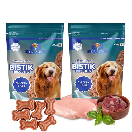 Image of Dr. Pets Pack of 2 (900g Each) Bistik Dog Biscuits Chicken Liver Flavor | Gluten Free Dog Treats | Supports Digestion & Bone Health | Crunchy Daily Snack for Puppies & Adult Dogs