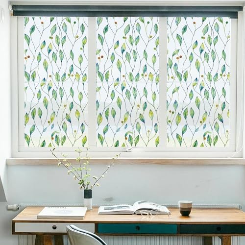 Película de ventana para privacidad con hojas verdes 31.5 x 78.7 in miniatura 1