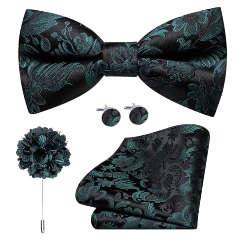 Image of Dubulle Mens Paisley Striped Bowtie Set Pre-tied Bowtie for Men and Pocket Square Set Wedding Business