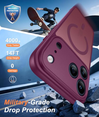 Image of FNTCASE for iPhone 17 Pro Case: Translucent Wine Red Slim Cases Compatible with MagSafe, Full Camera Protection & Tempered Glass Protector, 14FT Military Grade Drop Tested, Matte Skin-Friendly