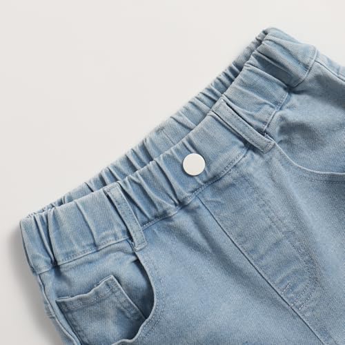 Girls' High Waisted Flared Jeans Elastic Waist Ripped Denim with Pocket3