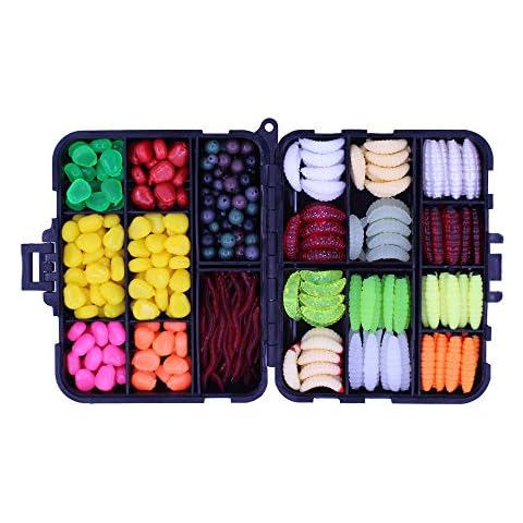 AOKIVIGOA 360pcs Sea and Carp Fishing Tackle Box of Fake Imitation Artificial Plastic Baits, Sweetcorn, Beads, Worm Lures Cover