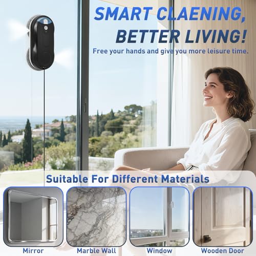 Image of KKI Window Cleaning Robot, Includes 2 Pre-Installed + 8 Replacement Cloths | Automatic Dual Ultrasonic Spray, Max 3200Pa, 3 Cleaning Modes & Edge Detection, Remote Control for High-Rise Windows