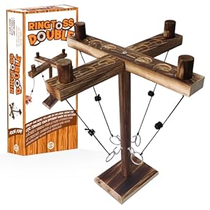 Juego Doble Ring Toss® para 4 jugadores | Juego de habilidad de madera | Lanzador de anillos colgantes | ¿Quién será el más rápido? | Interior y exterior, niños y adultos, 100% madera | SparkL®