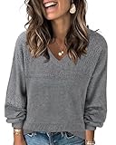 Messic Lantern Sleeve Sweater for Womens, Women's Pullover Sweater Classic Crochet Tops for Women Knit Openwork Soft Comfy Light Tunic Sweaters to Wear with Leggings Grey, XL