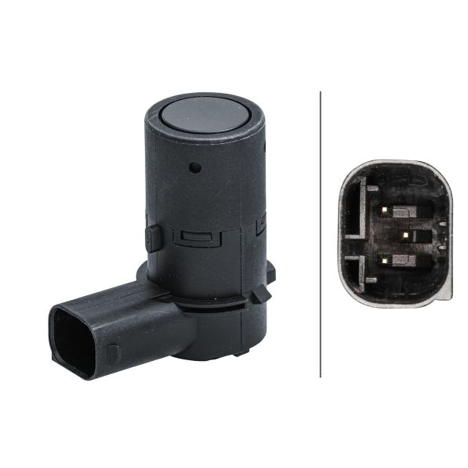 HELLA 6PX 358 141-511 Sensor, auxiliar de aparcamiento - en forma de ángulo - 3polos - enchufado - barnizable