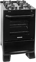 SUGGAR FOGÃO MAX GLASS PRETO MESA DE VIDRO 4 BOCAS TREMPE 6 APOIOS ACENDIMENTO AUTOMÁTICO FGVMG410PT