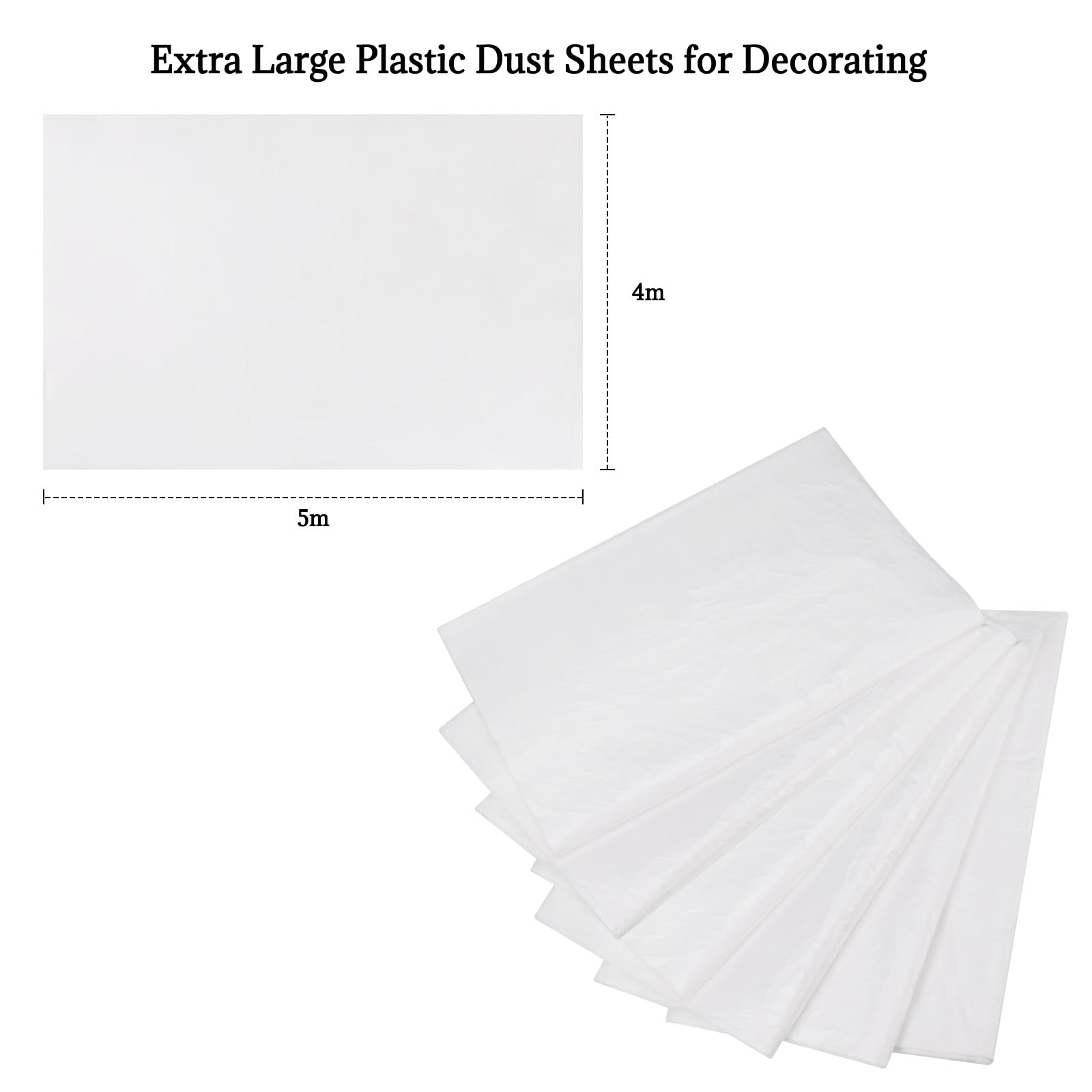 Hejo 6 Pack Extra Large Plastic Dust Sheets for Decorating 4 x 5m, Decorating Sheets, Water Proof Plastic Sheet - Image 2