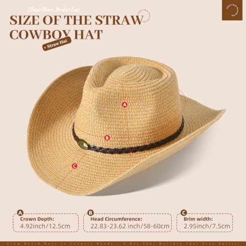 Image of Western Straw Cowboy Hat for Women Beach Sun Hat for Men Wide Brim Fedora Hat Cowgirl Hats Summer Panama Hat