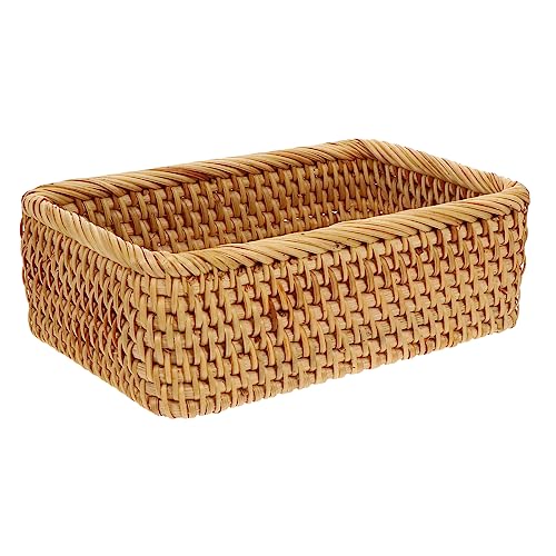 SOLUSTRE 1Pc Pastoral Style Rattan Woven Storage Basket Fruit Serving Organizer Sundries Bin for Living Bedroom Natural Home