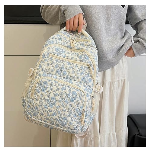 Coquette Backpack Set 3 Pcs Blue Floral Quilted Daypack with Crossbody Bag and Storage Bag for Women (Blue)4