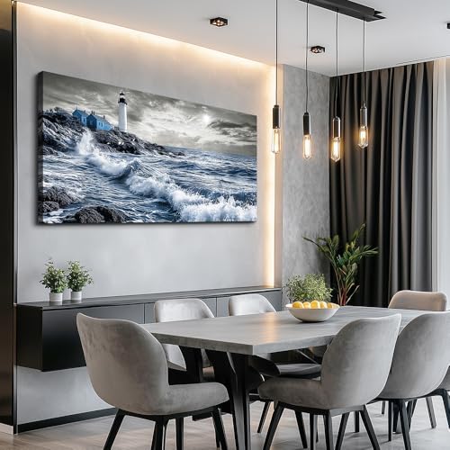 ZUITINGHUA Large Wall Decor For Living Room Canvas Wall Art For Office Modern Wall Decorations For Bedroom Wave Landscape Painting Watch Tower Pictures Artwork Room Home Decor 24x48 In