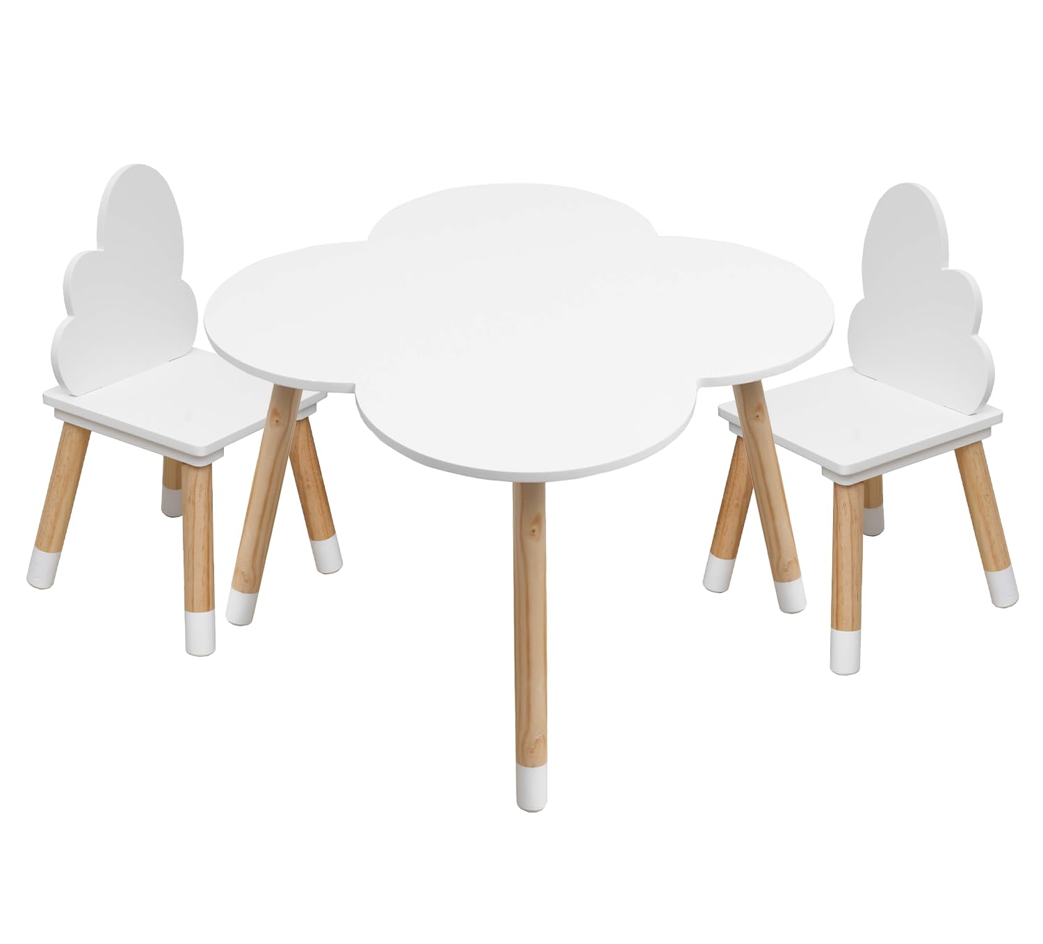 Rebecca Mobili Set Tavolino E Sedie Per Bambini, Sedie e Tavolo Arredo Cameretta Stanza Dei Giochi Bianco Marrone Chiaro, Mdf, Stile Nordico - Misure: 44 x 60 x 60 cm / 50 x 25 x 25 cm - Art. RE6733