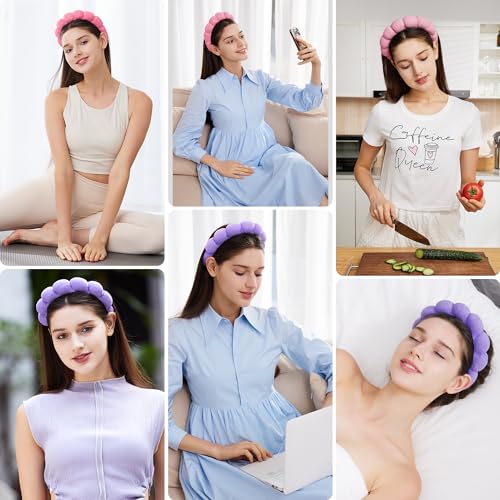 Spa Facial Headbands Combo Pack - 2 Terry Cloth Makeup Headbands for Face Washing, Masks, and Skin Treatments (Pink + Purple) - Image 5