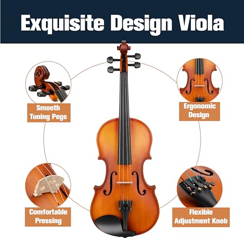 image for Mendini by Cecilio 14-Inch Solid Wood Viola Set for Beginners - Hand C