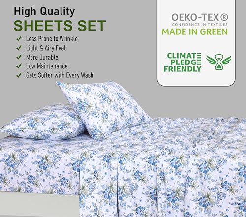 RUVANTI 100% Cotton Twin XL Sheet Sets, 3 Pieces, Soft & Breathable Percale Weave Bedding, Deep Pocket 16", Hotel Standard, Crisp Cool Feel, Durable, Perfect Size Floral Sheets, Paislyona