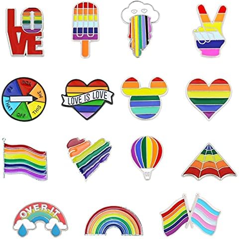 Yueser Rainbow Brooches, 15 PCS Rainbow Badge Metal Badge Pride Lapel Pin Rainbow LGBT Gay Rainbow Flag Heart Love Brooch Rainbow Enamel Pin Set for Sweaters Scarves Dresses Clothing Bags Jackets Cover