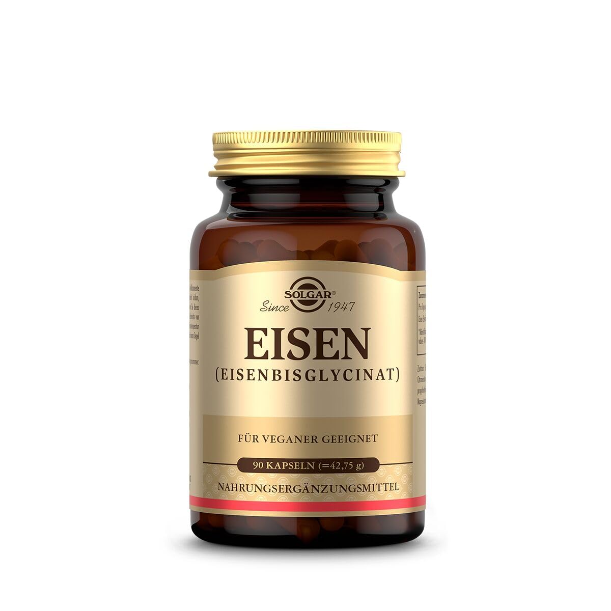 SOLGAR® Eisen | 20 mg Eisen als patentiertes Eisenbisglycinat pro Tagesportion | Magenfreundliche organische Verbindung | 90 vegane Kapseln für 3 Monate