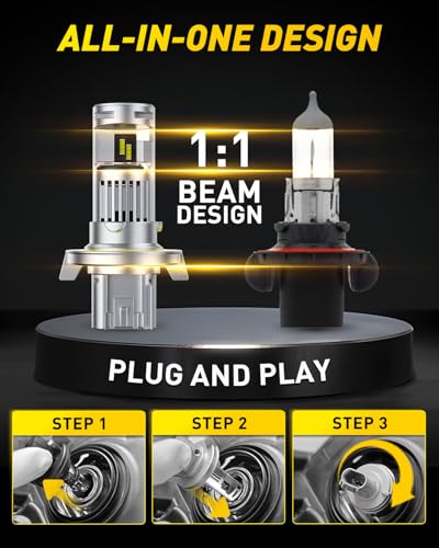 Image of AUXITO H13 Bulb, 6500K Ultra White 10X Increased Brightness, Precision 1:1 Mini Design, Simple Plug Play Installation, Stable Illumination, 99% Vehicles Supported, Pack of 2