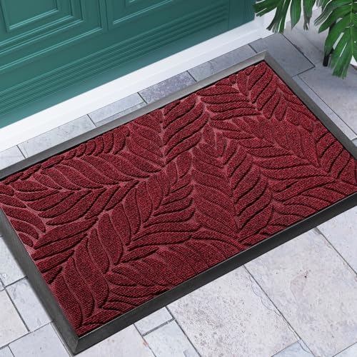 Yimobra Front Door Mat Outdoor Indoor 36×24 All Season Waterproof Welcome Mat All Weather Outside Entrance Mat Non Slip Patio Porch Doormat Low Profile Fade Resistant Red