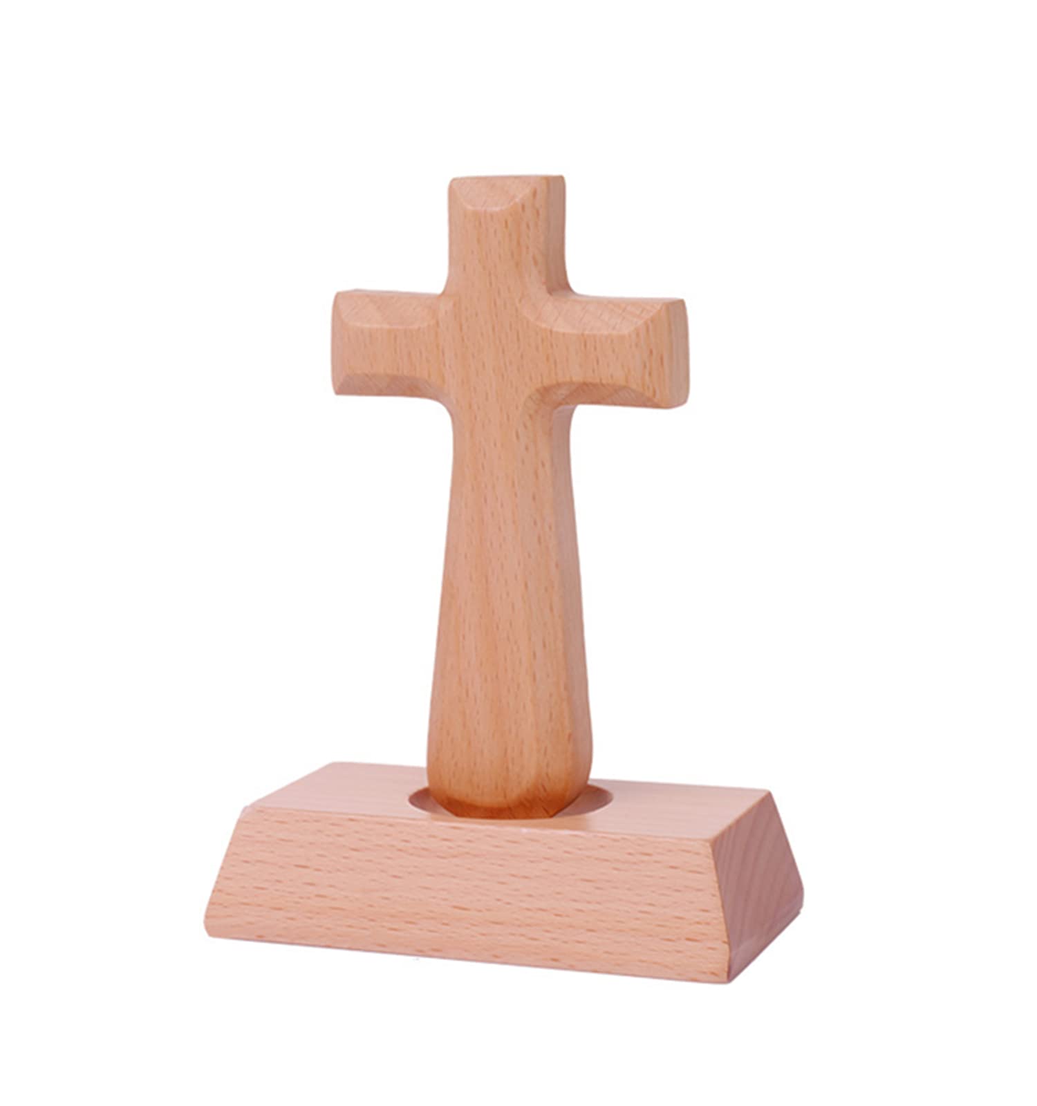 NEWOTE Wooden Standing Cross Statue & Figurine for Table Decoration Home Office Decor Church Religious (Square Head)