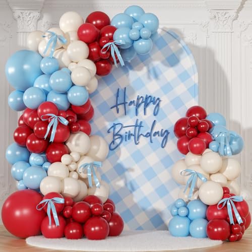 NUTTYBASH Red and Blue Balloon Arch Kit Double Stuffed Red White and Blue Balloons with Bows for Cherry Birthday Baby Shower Bridal Shower Valentines Day Party Decorations