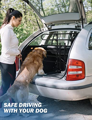 JOYTUTUS Hundegitter Auto Kofferraum, Kofferraum Trenngitter Hund, Verstellbare Breite, Hundeschutz Gitter mit Kopfstütze Befestigung, Universal für die meisten Autos