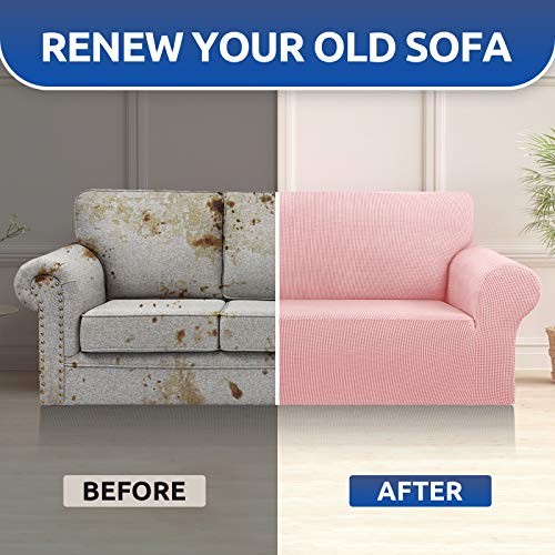 KEKUOU Stretch Oversized Sofa Slipcover 1 Piece Couch Sofa Cover (94"-110") Furniture Protector 4 Seater Sofa with Elastic Bottom for Kids,Pet.Jacquard Checked Pattern Fabric(X Large,Dusty Pink)