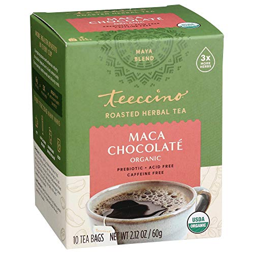 Teeccino Herbal Tea â€“ Maca ChocolatÃ© â€“ Rich & Roasted Herbal Tea Thatâ€™s Caffeine Free & Prebiotic with Natural Energy from Adaptogenic Peruvian Maca, 10 Tea Bags