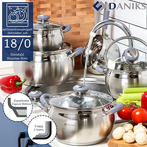 Daniks Modern Stainless Steel Induction-safe Pot With Glass Lid (6.5 L, Ø 24 cm) 5 Gallery Image