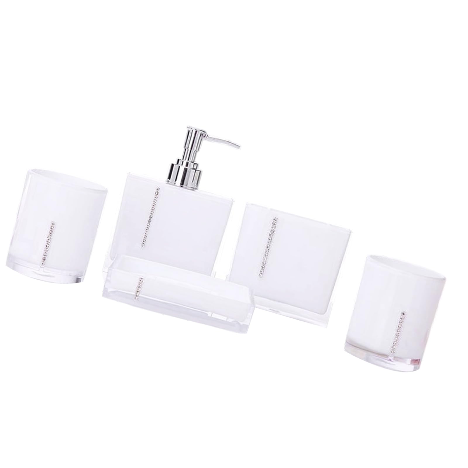 Juego de 5 piezas de tocador de baño acrílico con soporte de cristal para cepillo de dientes moderno con dispensador de jabón, vaso, recipiente de loción líquida, vaso