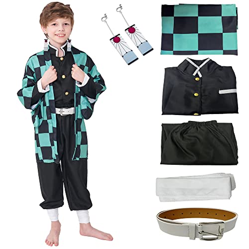 AETIYN Disfraz Tanjiro Nezuko Cosplay para niños, disfraz completo de anime, kimono, juego de rol, ropa regalo para Halloween, Navidad, carnaval (verde, día 130)